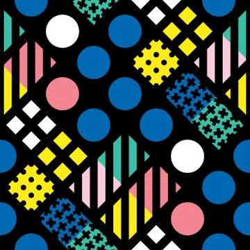 Decorative geometric shapes tiling. Multicolor irregular pattern.  Abstract c Stock Illustration
