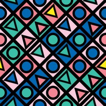 Decorative geometric shapes tiling. Multicolor irregular pattern.  Abstract c Stock Illustration