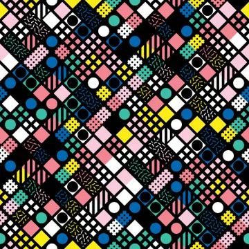 Decorative geometric shapes tiling. Multicolor irregular pattern.  Abstract c Illustrazione stock