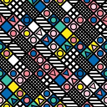 Decorative geometric shapes tiling. Multicolor irregular pattern.  Abstract c Stock Illustration