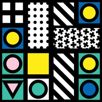 Decorative geometric shapes tiling. Multicolor irregular pattern.  Abstract c Illustrazione stock