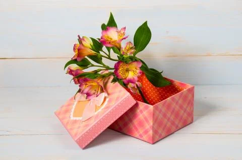 Decorative gift box with flower Stock Photos