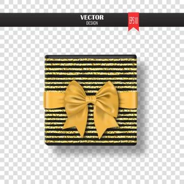Decorative gift box with gold bow and ribbon. Vector illustration Stock Illustration