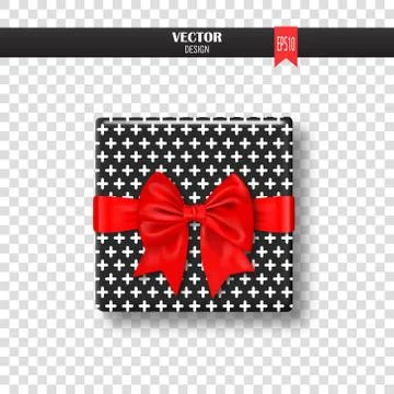 Decorative gift box with gold bow and ribbon. Vector illustration Stock Illustration