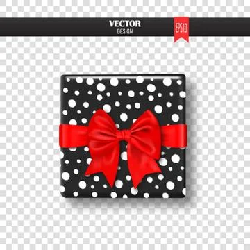 Decorative gift box with gold bow and ribbon. Vector illustration Stock Illustration