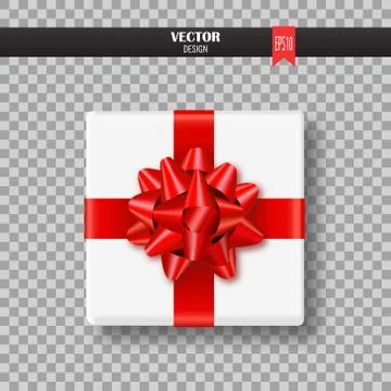 Decorative gift box with red bow and ribbon. Vector illustration. 스톡 일러스트
