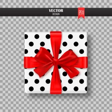 Decorative gift box with red bow and ribbon. Vector illustration. 스톡 일러스트