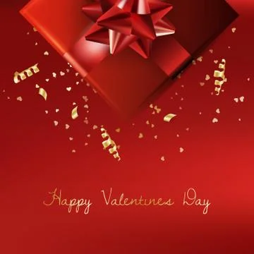 Decorative gift box with red bow. Valentines day background with. Vector 스톡 일러스트