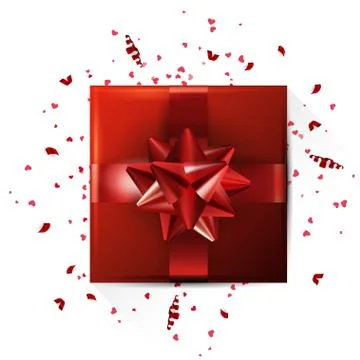 Decorative gift box with red bow. Valentines day background with. Vector Stock Illustration