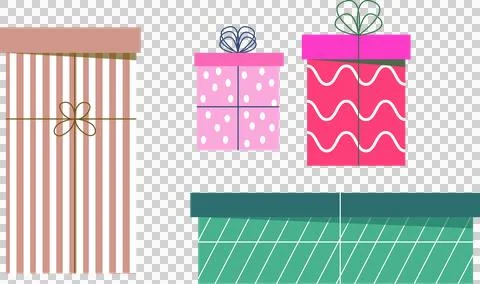 Decorative gift boxes are being shown in flat vector with patterned designs, Stock Illustration