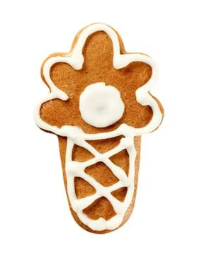 Decorative gingerbread cookie with white icing Fotos de archivo