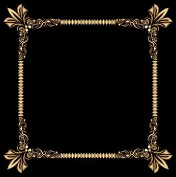 Decorative gold frame on black background. Baroque relief pattern. Space for Stock Illustration