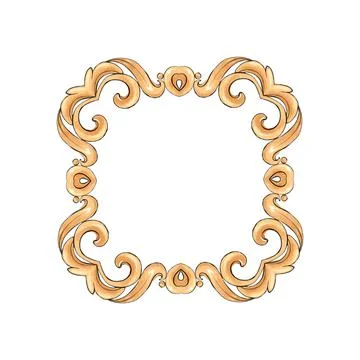 Decorative gold frame with scrolls. Hand drawn elements for design Stock Illustration