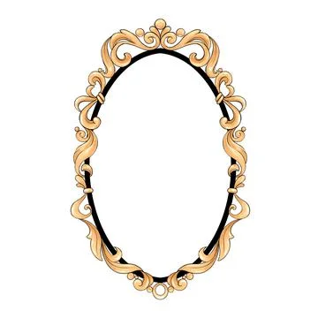 Decorative gold frame with scrolls. Hand drawn elements for design Illustrazione stock