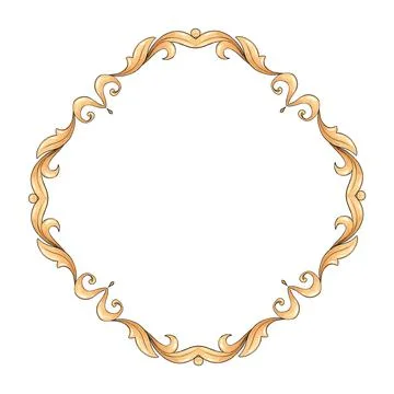 Decorative gold frame with scrolls. Hand drawn elements for design Illustrazione stock