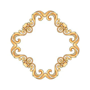 Decorative gold frame with scrolls. Hand drawn elements for design. Stock-Illustration