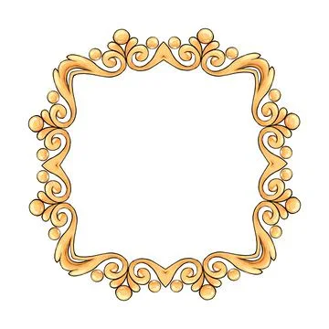 Decorative gold frame with scrolls. Hand drawn elements for design 스톡 일러스트
