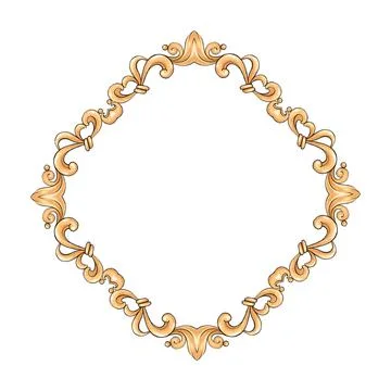 Decorative gold frame with scrolls. Hand drawn elements for design Illustrazione stock