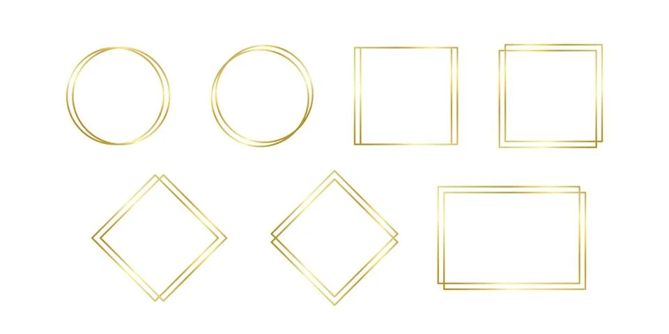 Decorative gold frames different forms for note text, line set. Vintage Stock Illustration