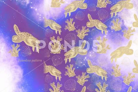 Decorative gold patterns marine illustrations the background of the cosmic Modello PSD