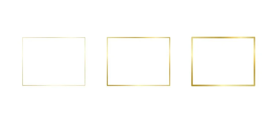 Decorative gold rectangle frames for note text, line set. Vintage rectangular Stock Illustration