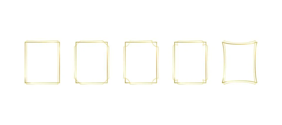 Decorative gold rectangle frames for note text, line set. Vintage rectangular 스톡 일러스트