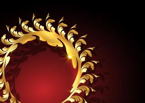 Decorative gold round frame background for design with a floral ornament 스톡 일러스트