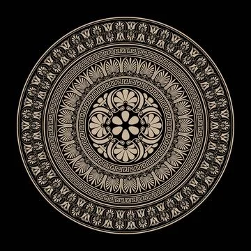 Decorative Gold round frame for design with Greek key, meander. Circle golden Stock Illustration