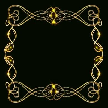 Decorative golden frame with gold elements on a dark background Stock Illustration