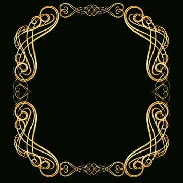 Decorative golden frame with gold elements on a dark background Stock Illustration