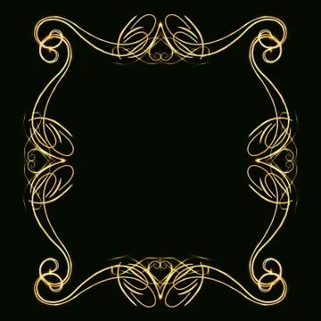 Decorative golden frame with gold elements on a dark background Stock Illustration