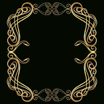 Decorative golden frame with gold elements on a dark background Stock Illustration