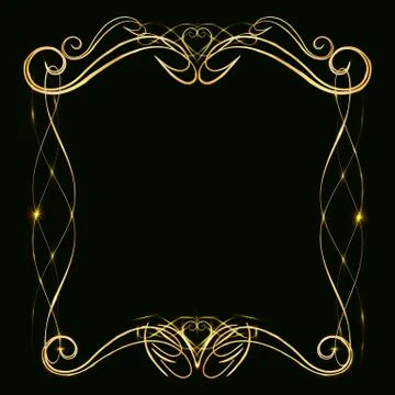 Decorative golden frame with gold elements on a dark background Illustration