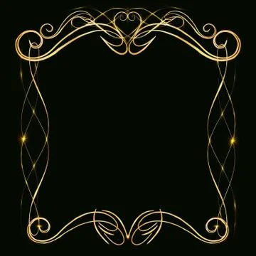 Decorative golden frame with gold elements on a dark background Stock Illustration