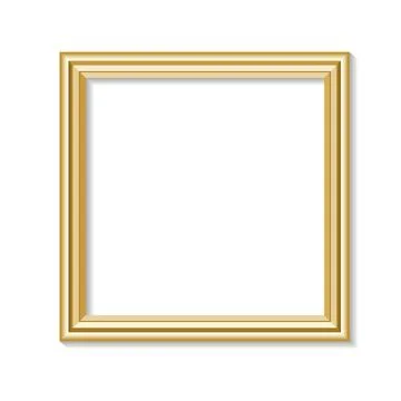 Decorative Golden Square Picture Frame Vector Illustration with Shadow on W.. Stock Illustration