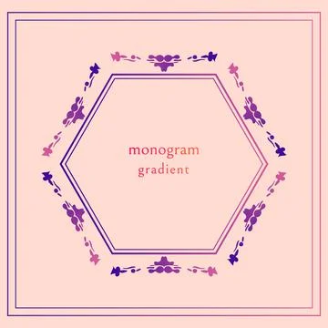Decorative gradient monograms, frames. Pink blue color. Modern design style.  Stock Illustration