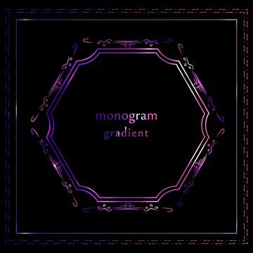 Decorative gradient monograms, frames. Purple, lilac and blue. Modern design  Stock Illustration