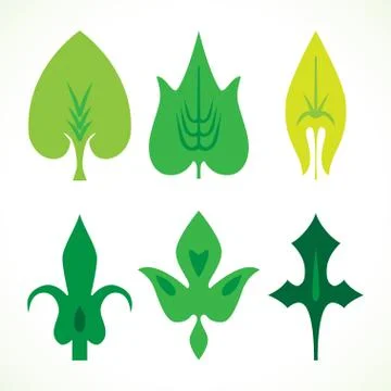 Decorative green leaves pattern set isolated on white vector Stock Illustration