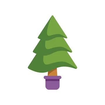 Decorative green pine tree growing in purple pot minimalist vector illustrati 스톡 일러스트