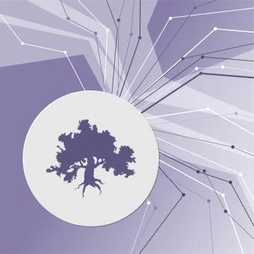 Decorative green simple tree icon on purple abstract modern background. The l Stock Illustration