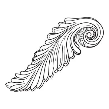 Decorative hand drawing scroll acanthus leaf design element Stock Illustration