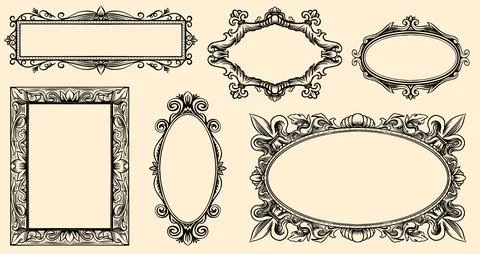 Decorative hand drawn frame in classical Barocco or renaissance style with 스톡 일러스트