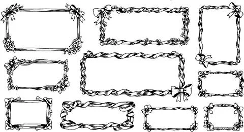 Decorative Hand-Drawn Frames Collection: Ribbons, Bows, and Flourishes Stock Illustration