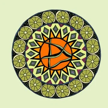 Decorative hand drawn mandala with different geometrical elements Stock Illustration