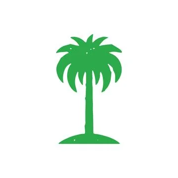 Decorative hand drawn palm tree on island minimalist emblem of summer travel  Stock Illustration