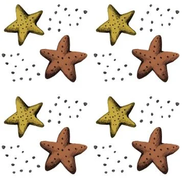 Decorative hand-drawn pattern with sea starfish in Scandinavian style Illustrazione stock