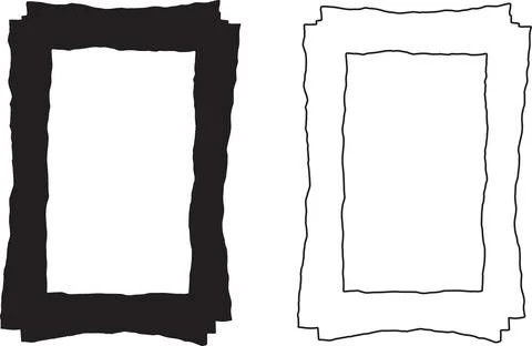 Decorative hand drawn rectangular frame with rough deckle edges for rustic .. Illustrazione stock