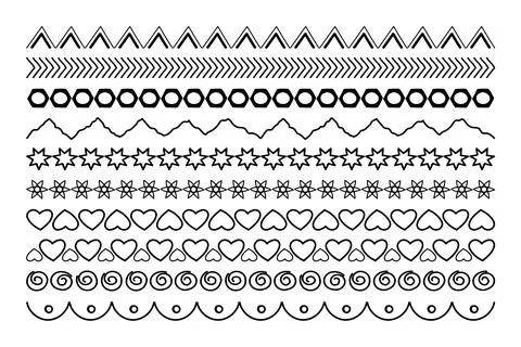 Decorative Hand Drawn Vector Border Collection. Abstract seamless lines, de.. 스톡 일러스트
