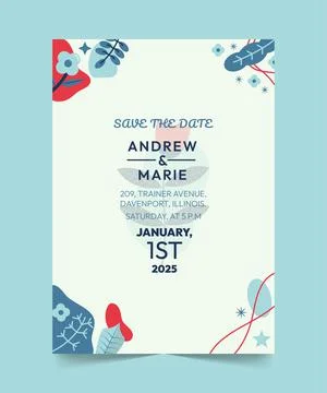 Decorative Hand Drawn Wedding Invitation Template Vector Design Stock Illustration