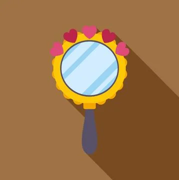 Decorative hand mirror with hearts flat style Stock Illustration